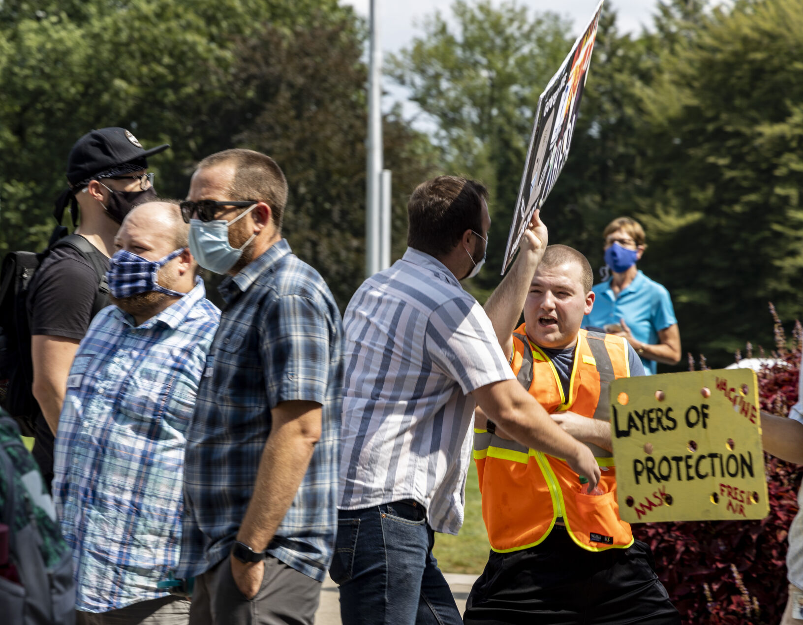Rally to Vaccinate Penn State, counter protester